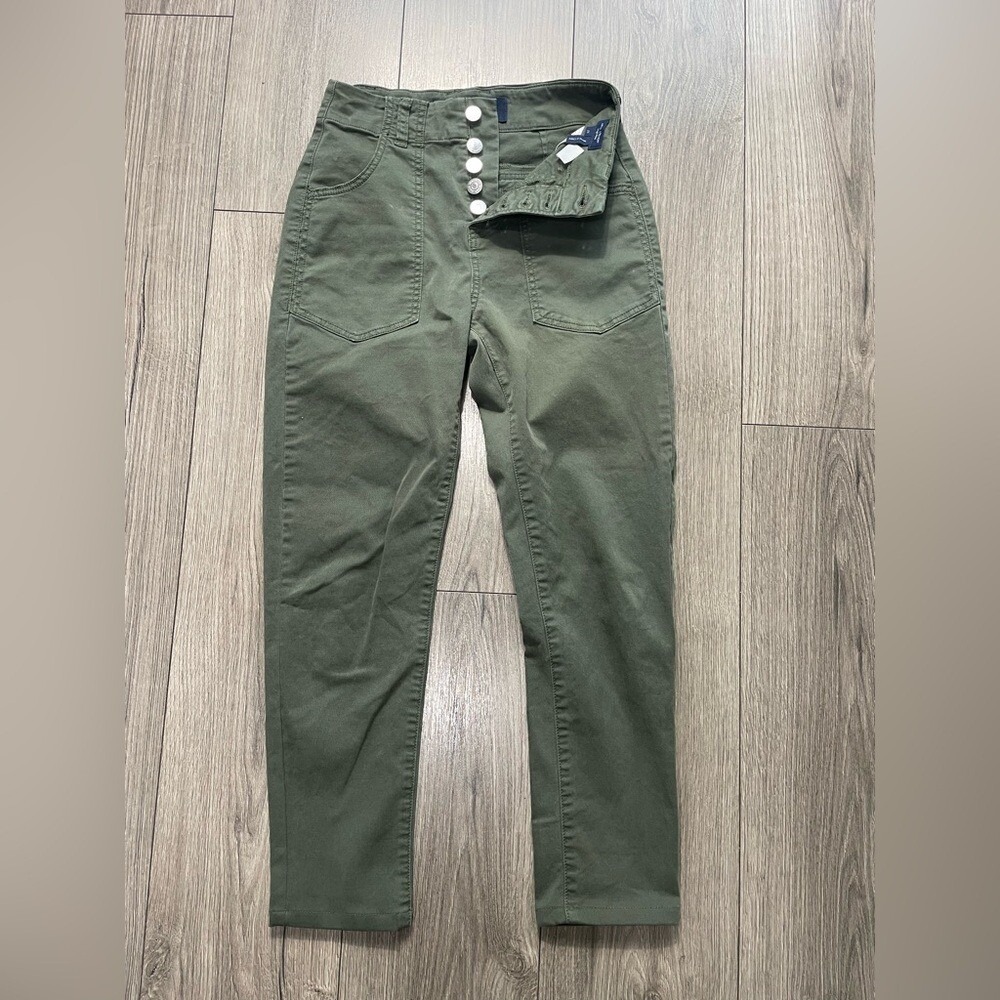 Veronica Beard Arya Straight High Rise Chino Pants Army Green Cargo Sz 23